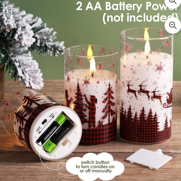 Christmas Red Buffalo Plaid Glass Flameless LED Candles W Remote Eywamage Set - Picture 4 of 12